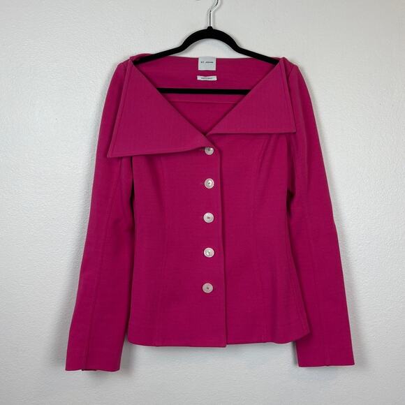 Sr. John Button Down Off the Shoulder Blazer Jacket Barbie Hot Pink 6